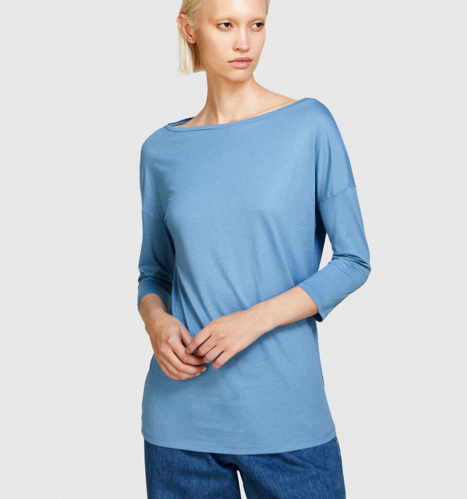 T-shirt with boat neck - women's long sleeve t-shirts - Light Blue | Sisley image number 4